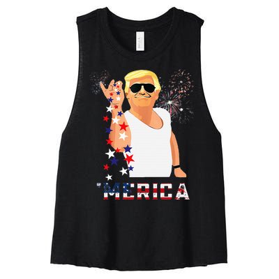 Merica Trump Outfits Glassesfireworkn Don Drunk Women's Racerback Cropped Tank