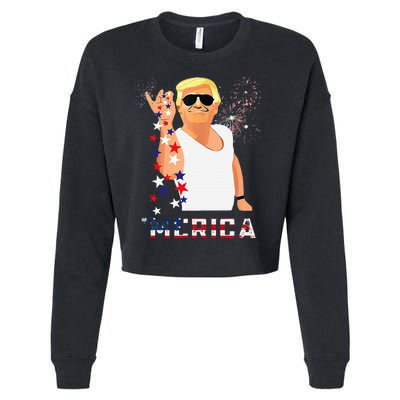 Merica Trump Outfits Glassesfireworkn Don Drunk Cropped Pullover Crew