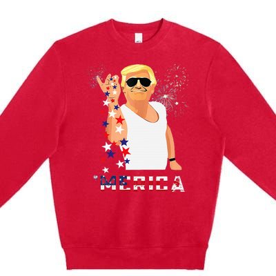 Merica Trump Outfits Glassesfireworkn Don Drunk Premium Crewneck Sweatshirt