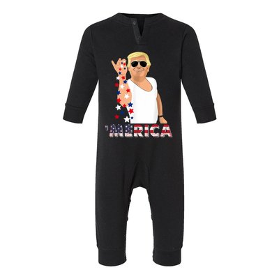 Merica Trump Outfits Glasses Firework 4th Of July Don Drunk Gift Infant Fleece One Piece