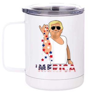 Merica Trump Outfits Glasses Firework 4th Of July Don Drunk Gift 12 oz Stainless Steel Tumbler Cup