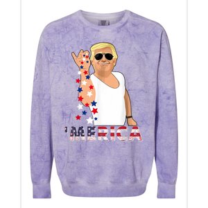 Merica Trump Outfits Glasses Firework 4th Of July Don Drunk Gift Colorblast Crewneck Sweatshirt