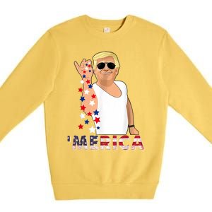 Merica Trump Outfits Glasses Firework 4th Of July Don Drunk Gift Premium Crewneck Sweatshirt