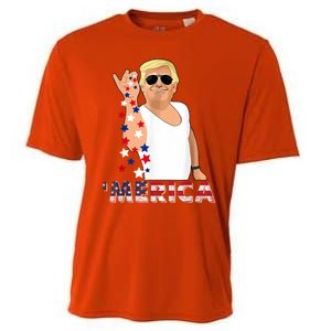 Merica Trump Outfits Glasses Firework 4th Of July Don Drunk Gift Cooling Performance Crew T-Shirt