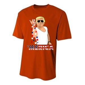 Merica Trump Outfits Glasses Firework 4th Of July Don Drunk Gift Performance Sprint T-Shirt