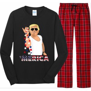 Merica Trump Outfits Glasses Firework 4th Of July Don Drunk Gift Long Sleeve Pajama Set