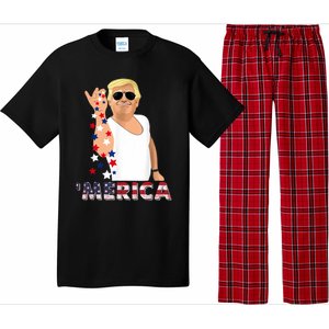 Merica Trump Outfits Glasses Firework 4th Of July Don Drunk Gift Pajama Set