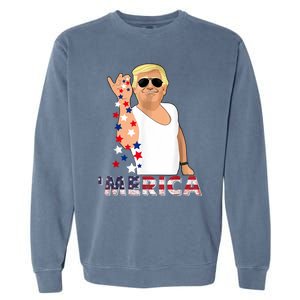 Merica Trump Outfits Glasses Firework 4th Of July Don Drunk Gift Garment-Dyed Sweatshirt