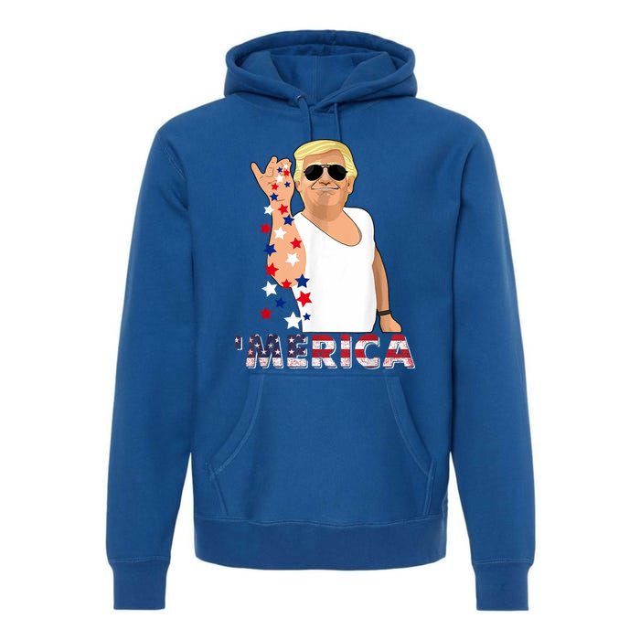 Merica Trump Outfits Glasses Firework 4th Of July Don Drunk Gift Premium Hoodie