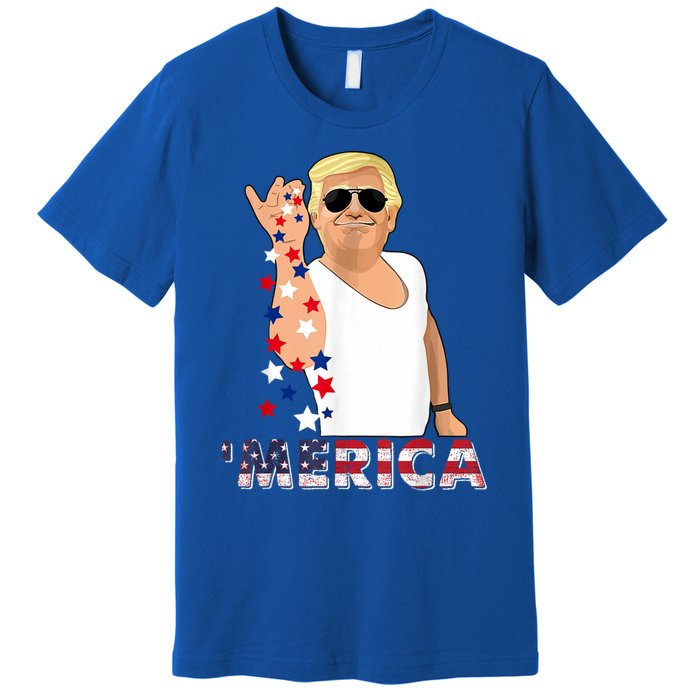 Merica Trump Outfits Glasses Firework 4th Of July Don Drunk Gift Premium T-Shirt