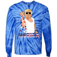 Merica Trump Outfits Glasses Firework 4th Of July Don Drunk Gift Tie-Dye Long Sleeve Shirt