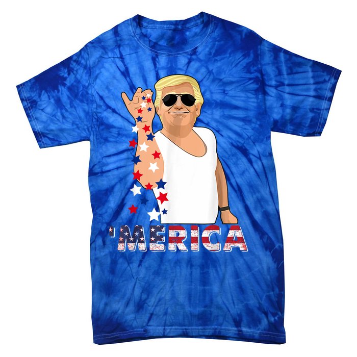 Merica Trump Outfits Glasses Firework 4th Of July Don Drunk Gift Tie-Dye T-Shirt