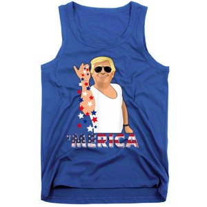 Merica Trump Outfits Glasses Firework 4th Of July Don Drunk Gift Tank Top