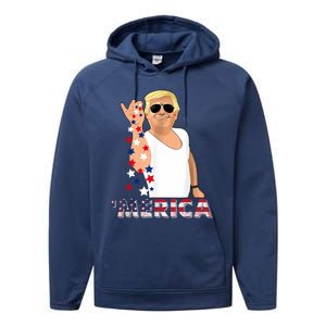 Merica Trump Outfits Glasses Firework 4th Of July Don Drunk Gift Performance Fleece Hoodie