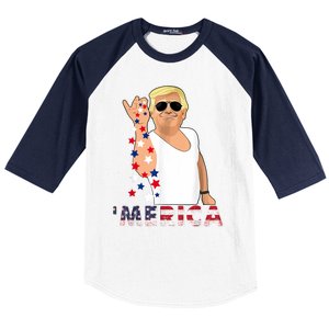 Merica Trump Outfits Glasses Firework 4th Of July Don Drunk Gift Baseball Sleeve Shirt