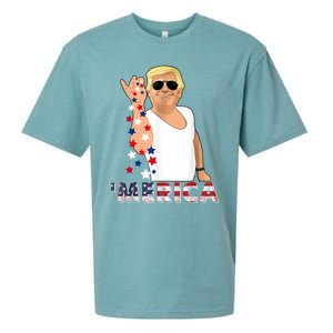 Merica Trump Outfits Glasses Firework 4th Of July Don Drunk Gift Sueded Cloud Jersey T-Shirt