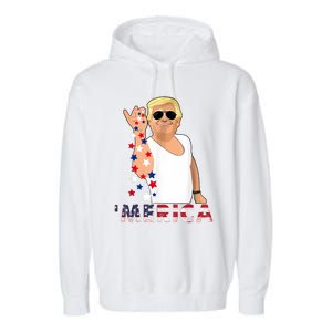 Merica Trump Outfits Glasses Firework 4th Of July Don Drunk Gift Garment-Dyed Fleece Hoodie