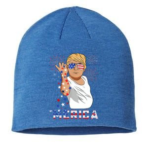 Merica Trump Outfits Glasses Firework 4th Of July Don Drunk Cute Gift Sustainable Beanie