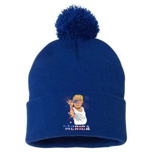 Merica Trump Outfits Glasses Firework 4th Of July Don Drunk Cute Gift Pom Pom 12in Knit Beanie