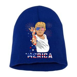 Merica Trump Outfits Glasses Firework 4th Of July Don Drunk Cute Gift Short Acrylic Beanie