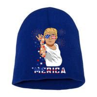 Merica Trump Outfits Glasses Firework 4th Of July Don Drunk Cute Gift Short Acrylic Beanie