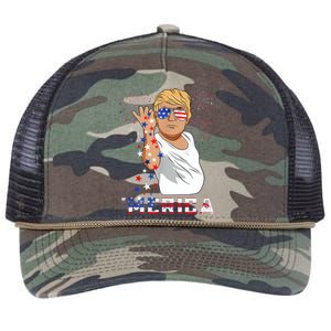 Merica Trump Outfits Glasses Firework 4th Of July Don Drunk Cute Gift Retro Rope Trucker Hat Cap