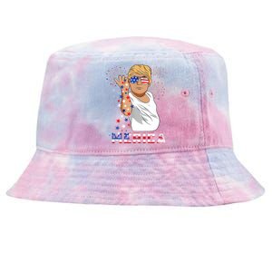 Merica Trump Outfits Glasses Firework 4th Of July Don Drunk Cute Gift Tie-Dyed Bucket Hat