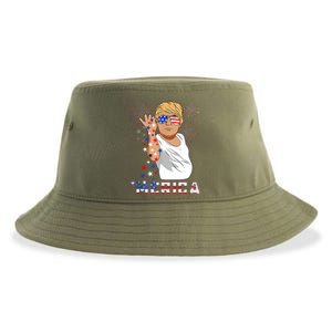 Merica Trump Outfits Glasses Firework 4th Of July Don Drunk Cute Gift Sustainable Bucket Hat