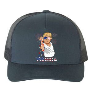 Merica Trump Outfits Glasses Firework 4th Of July Don Drunk Cute Gift Yupoong Adult 5-Panel Trucker Hat