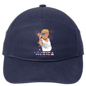 Merica Trump Outfits Glasses Firework 4th Of July Don Drunk Cute Gift 7-Panel Snapback Hat