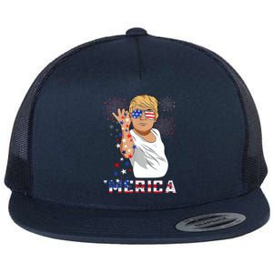 Merica Trump Outfits Glasses Firework 4th Of July Don Drunk Cute Gift Flat Bill Trucker Hat