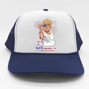 Merica Trump Outfits Glasses Firework 4th Of July Don Drunk Cute Gift Trucker Hat