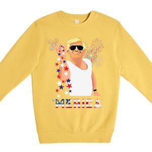 Merica Trump Outfits Glasses Firework 4th Of July Don Drunk Funny Gift Premium Crewneck Sweatshirt