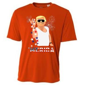 Merica Trump Outfits Glasses Firework 4th Of July Don Drunk Funny Gift Cooling Performance Crew T-Shirt