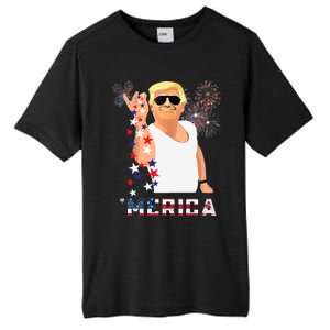 Merica Trump Outfits Glasses Firework 4th Of July Don Drunk Funny Gift Tall Fusion ChromaSoft Performance T-Shirt