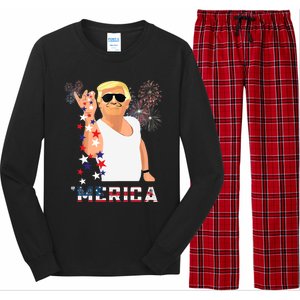 Merica Trump Outfits Glasses Firework 4th Of July Don Drunk Funny Gift Long Sleeve Pajama Set