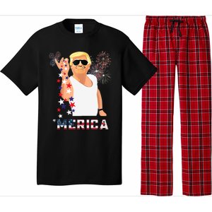 Merica Trump Outfits Glasses Firework 4th Of July Don Drunk Funny Gift Pajama Set