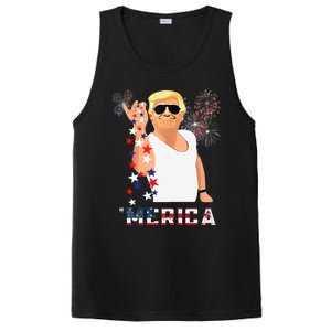 Merica Trump Outfits Glasses Firework 4th Of July Don Drunk Funny Gift PosiCharge Competitor Tank