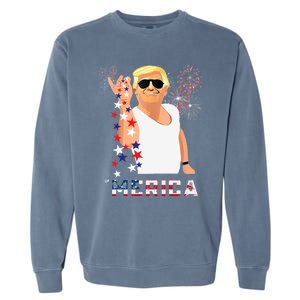 Merica Trump Outfits Glasses Firework 4th Of July Don Drunk Funny Gift Garment-Dyed Sweatshirt