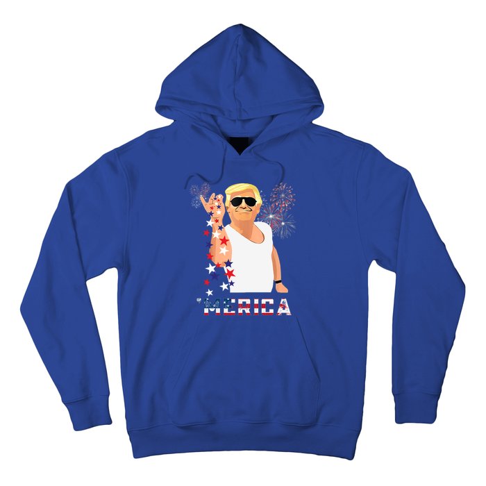 Merica Trump Outfits Glasses Firework 4th Of July Don Drunk Funny Gift Hoodie