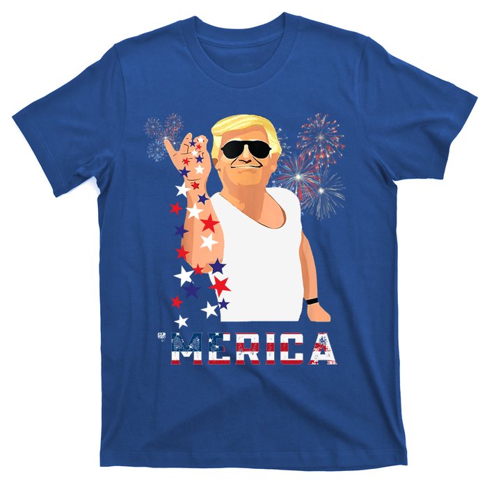 Merica Trump Outfits Glasses Firework 4th Of July Don Drunk Funny Gift T-Shirt