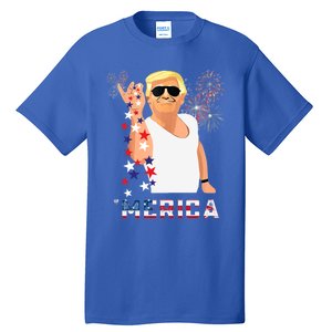 Merica Trump Outfits Glasses Firework 4th Of July Don Drunk Funny Gift Tall T-Shirt