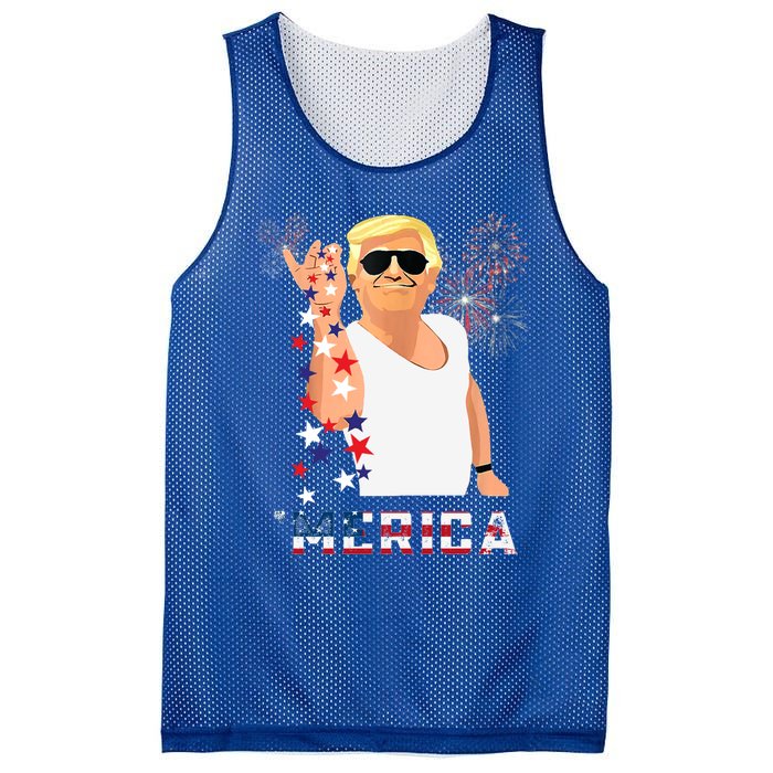 Merica Trump Outfits Glasses Firework 4th Of July Don Drunk Funny Gift Mesh Reversible Basketball Jersey Tank