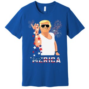 Merica Trump Outfits Glasses Firework 4th Of July Don Drunk Funny Gift Premium T-Shirt