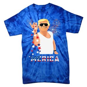 Merica Trump Outfits Glasses Firework 4th Of July Don Drunk Funny Gift Tie-Dye T-Shirt