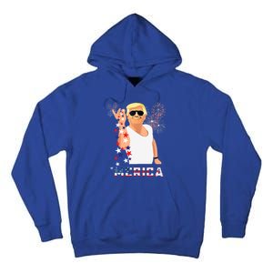 Merica Trump Outfits Glasses Firework 4th Of July Don Drunk Funny Gift Tall Hoodie