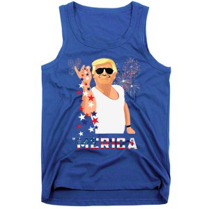 Merica Trump Outfits Glasses Firework 4th Of July Don Drunk Funny Gift Tank Top