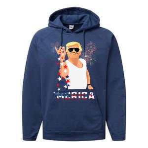 Merica Trump Outfits Glasses Firework 4th Of July Don Drunk Funny Gift Performance Fleece Hoodie