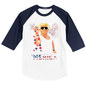 Merica Trump Outfits Glasses Firework 4th Of July Don Drunk Funny Gift Baseball Sleeve Shirt