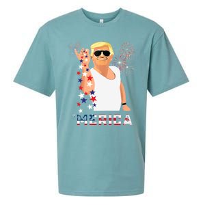 Merica Trump Outfits Glasses Firework 4th Of July Don Drunk Funny Gift Sueded Cloud Jersey T-Shirt